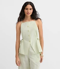 Side Tie Linen Cotton Strappy Vest Top