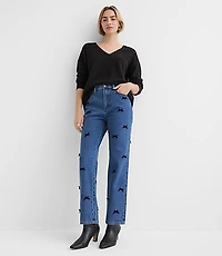 Velvet Bow High Rise Straight Jeans Bright Mid Indigo Wash