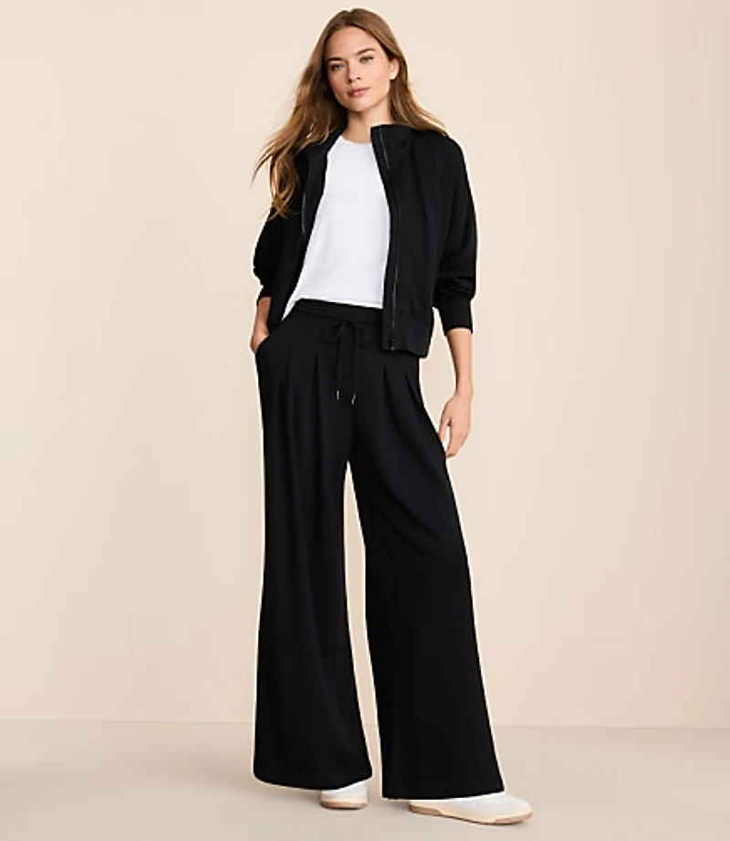 Petite Lou & Grey Cozy Cotton Pleated Wide Leg Pants