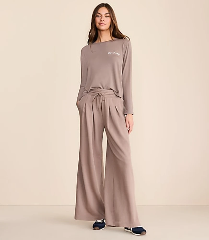 Petite Lou & Grey Cozy Cotton Pleated Wide Leg Pants