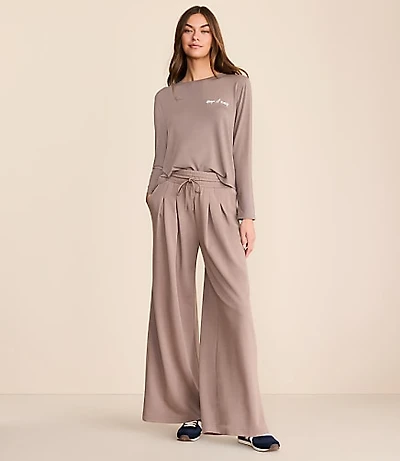 Petite Lou & Grey Cozy Cotton Pleated Wide Leg Pants