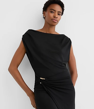 Metallic Ring Wrap Midi Dress
