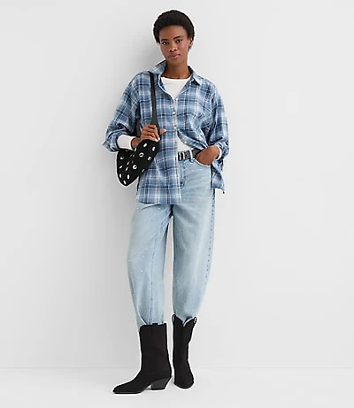Petite Plaid Flannel Everyday Oversized Tunic Shirt