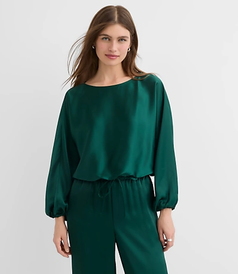 Petite Satin Bubble Hem Blouse