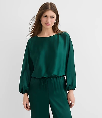 Petite Satin Bubble Hem Blouse