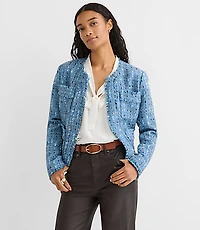 Frayed Tweed Collarless Jacket