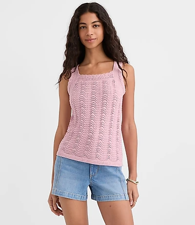 Scalloped Square Neck Sweater Tank Top