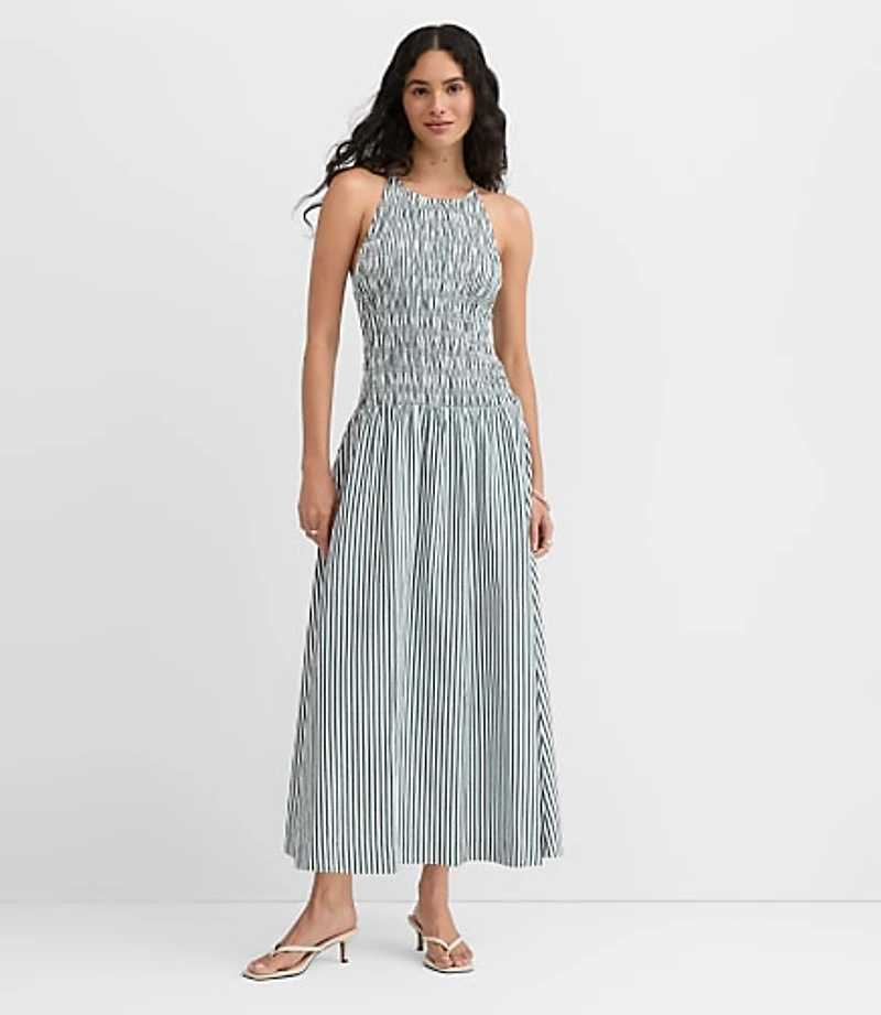 Striped Smocked Halter Midi Dress