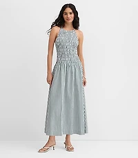 Striped Smocked Halter Midi Dress