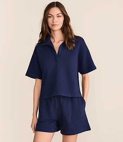 Lou & Grey Denim Washed Terrysoft Polo Top