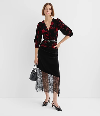 Chantilly Lace Velvet Bias Midi Skirt