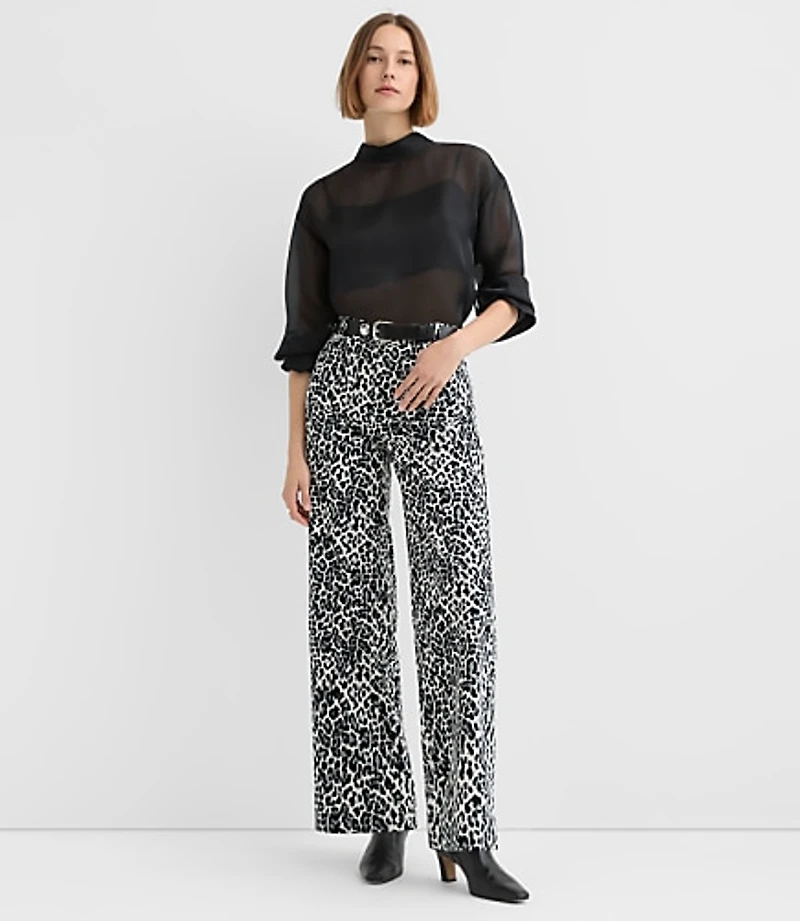 Petite Palmer Wide Leg Pants Leopard Print Velvet