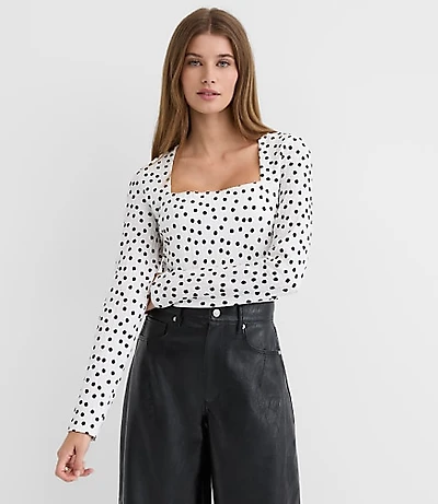 Dot Textured Ruched Square Neck Top