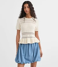 Pointelle Peplum Sweater