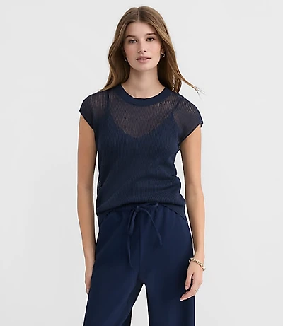 Ribbed Cap Sleeve Sweater Tee