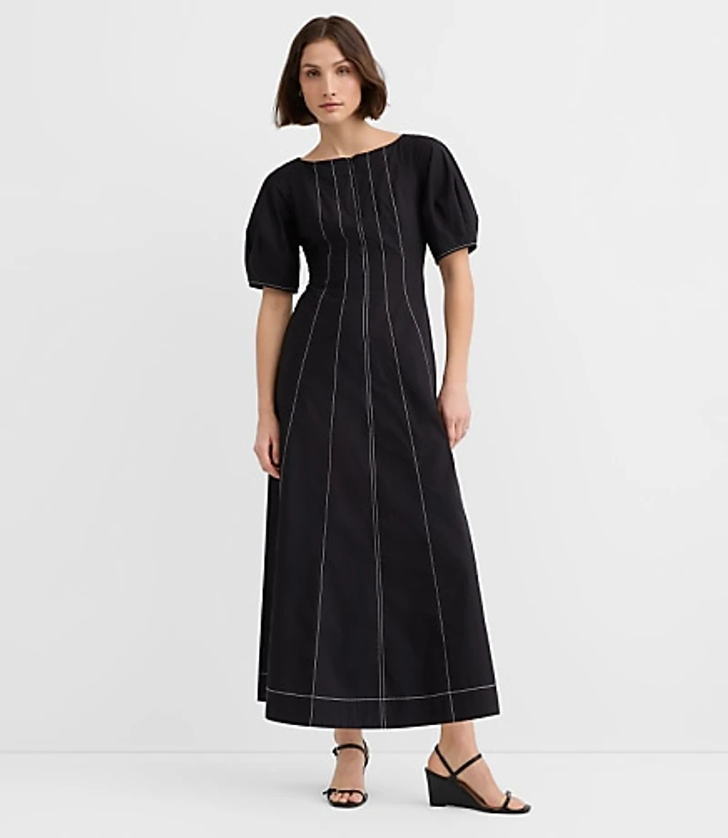 Poplin Seamed Midi Pocket Dress