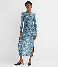Petite Geo Mesh Ruched Midi Dress