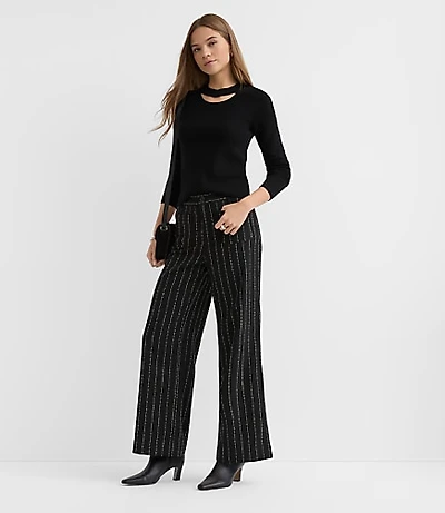 Palmer Wide Leg Pants Brushed Pinstripe