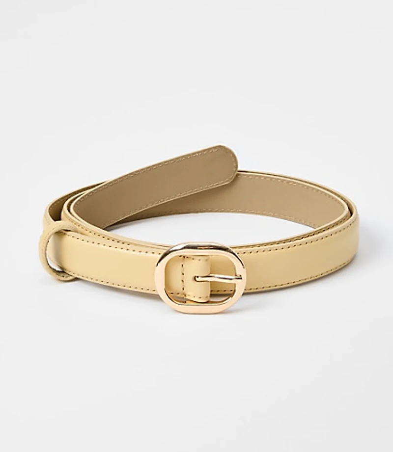 Oval Buckle Skinny Leather Belt