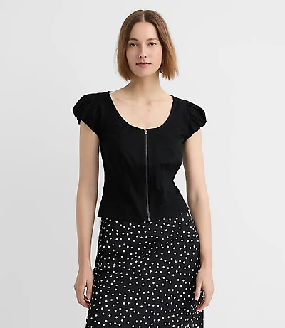Petite Zip Bubble Sleeve Top