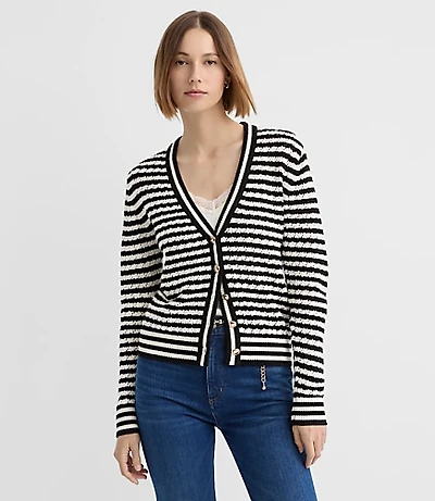 Pointelle Striped Cardigan