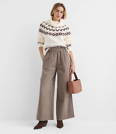 Pleated Pull On Wide Leg Pants Corduroy