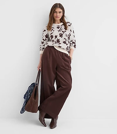 Pleated Pull On Wide Leg Pants Corduroy