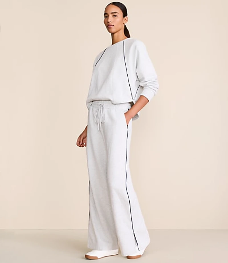 Lou & Grey Heathered Piped Elite Fleece Wide Leg Sweatpants