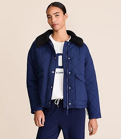 Petite Lou & Grey Sherpa Collared Quilted Puffer Jacket