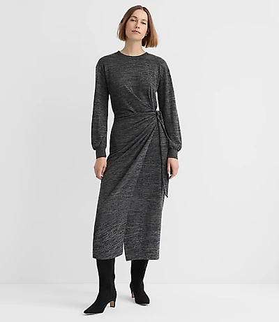Petite Jersey Side Pleated Midi Wrap Dress