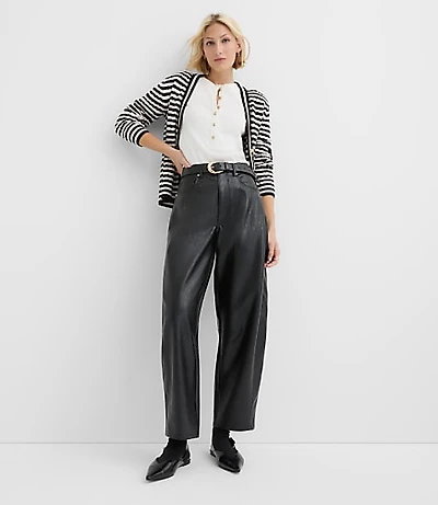 Petite High Rise Horseshoe Seamed Barrel Jeans Faux Leather
