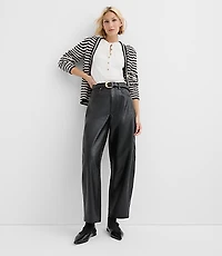 Petite High Rise Horseshoe Seamed Barrel Jeans Faux Leather