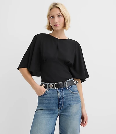 Flutter Sleeve Keyhole Blouse