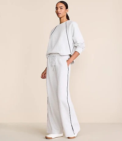 Petite Lou & Grey Heathered Piped Elite Fleece Wide Leg Sweatpants