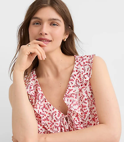 Floral Ruffle Bow Top