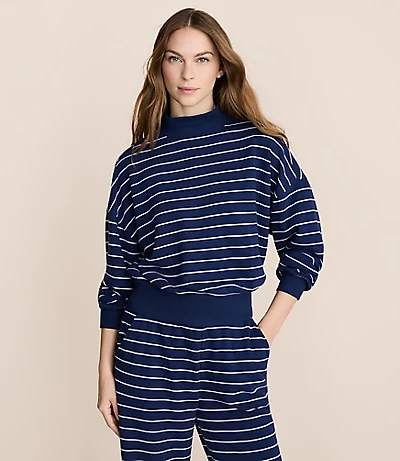 Lou & Grey Striped Cozy Cotton Mock Neck Sweatshirt