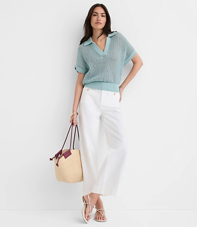 Collared Mesh Stitch Wedge Sweater