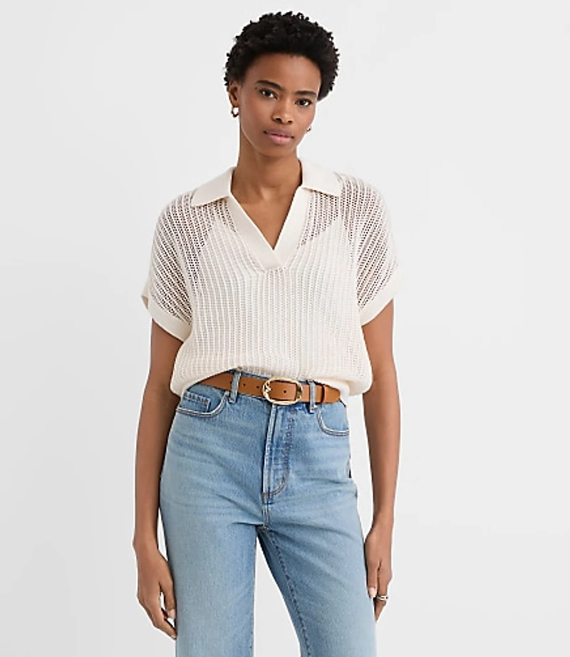 Collared Mesh Stitch Wedge Sweater