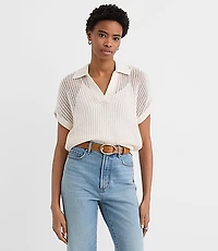 Collared Mesh Stitch Wedge Sweater