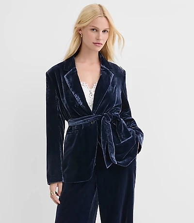 Petite Velvet Belted Modern Blazer