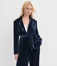 Petite Velvet Belted Modern Blazer