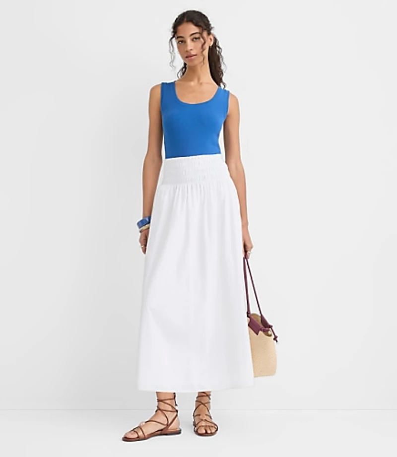 Poplin Smocked Maxi Skirt