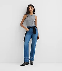 Rivete Unpicked Cuffed High Rise Straight Jeans Authentic Indigo