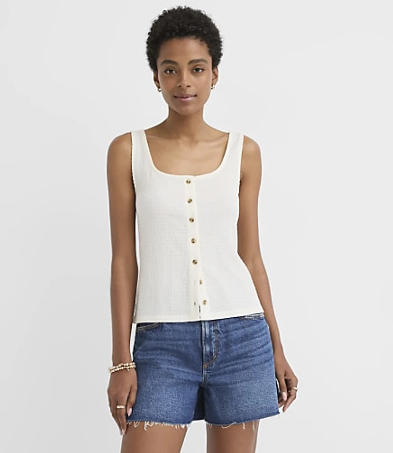 Smocked Button Tank Top