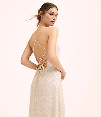 Lately Sequin Strappy V-Neck Gown