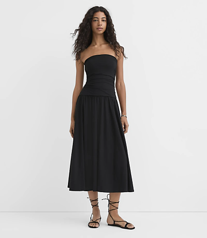 Ruched Strapless Midi Dress
