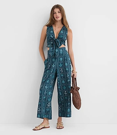 LOFT Beach Palm Linen Cotton Wide Leg Pants