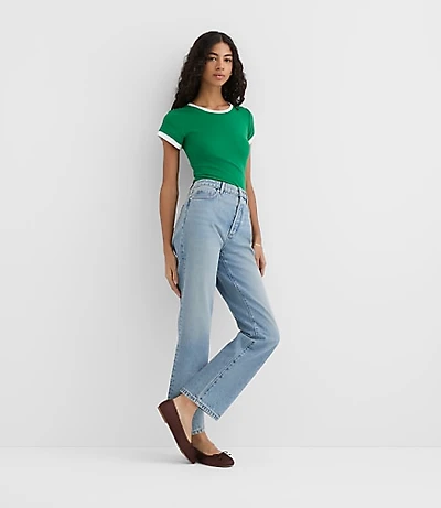 Rivete Petite High Rise Straight Jeans Vintage Mid Wash