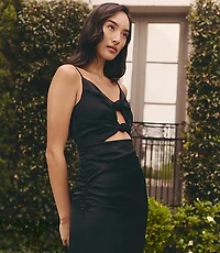 Lately Satin Knotted Cutout Midi Dress