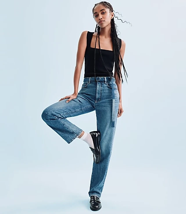 Rivete Petite High Rise Straight Jeans Echo Wash